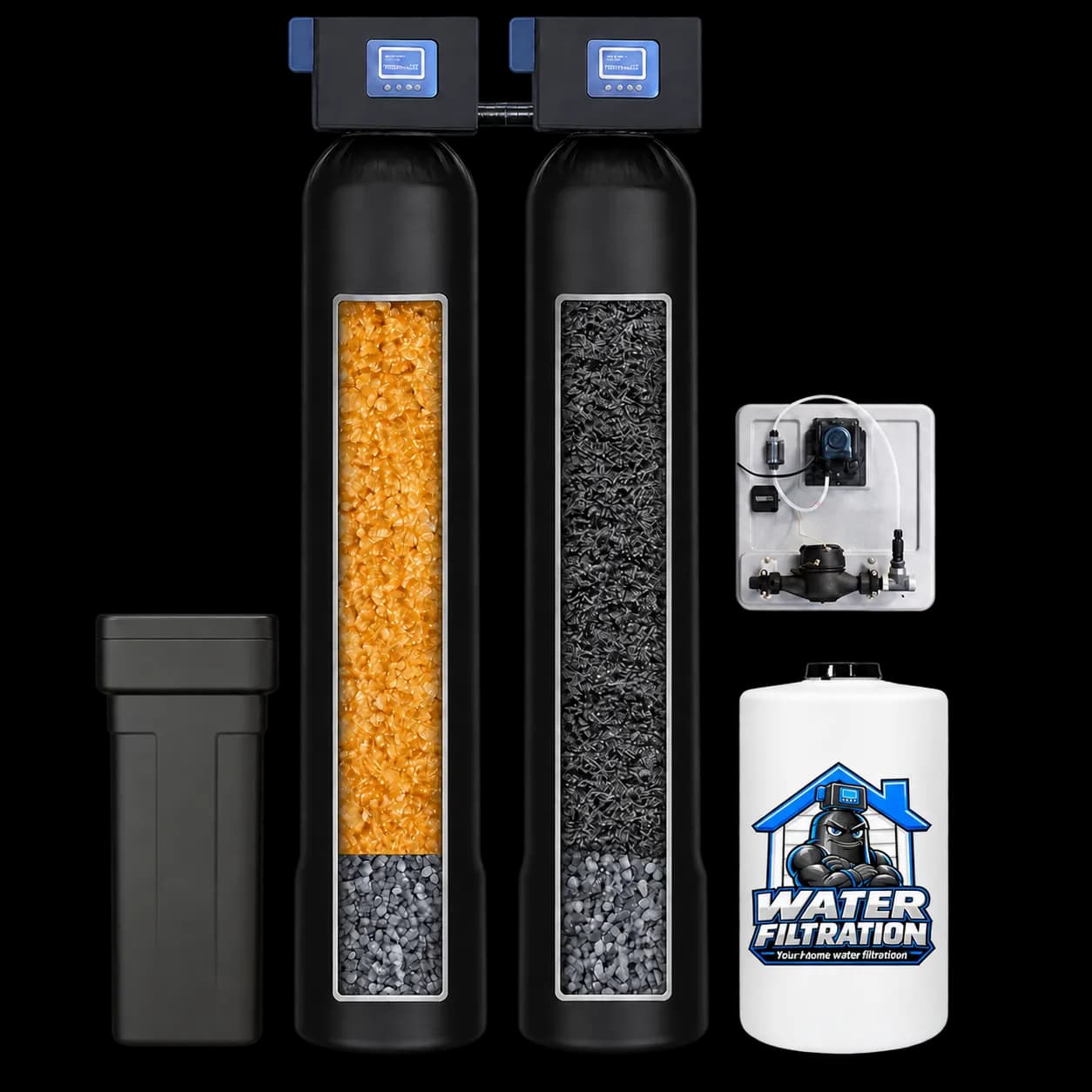 Dual-tank system with chemical feed module and brine tank